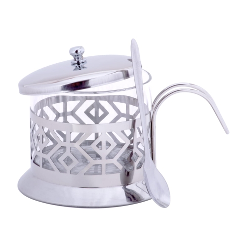 Cukiernica szkło i stal Kamille z pokrywką i łyżeczką