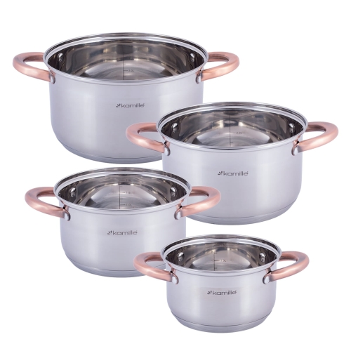komplet garnków 8 el Kamille stalowe z pokrywkami do wszystkich kuchenek