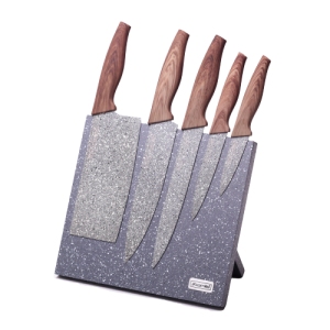 Zestaw noży w bloku imitacja drewna granit 6el.