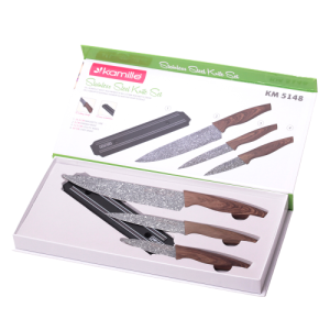 Zestaw noży + listwa w pudełku drewno granit  4el.