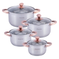 zestaw garnków stal nierdzewna 8 elementów Kamille z pokrywkami na indukcję i gaz