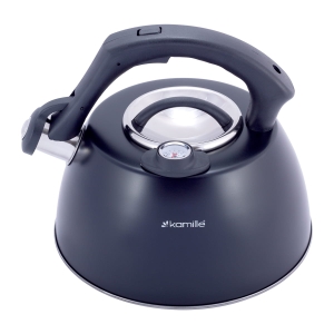 Stalowy czarny czajnik z gwizdkiem i termometrem 3,0L 