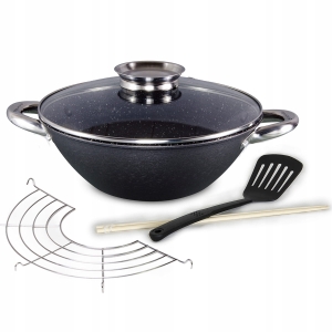 Wok patelnia żeliwna z powłoką marmurkową 26cm + gratisy